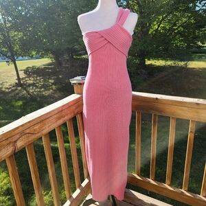 4SI3NNA Pink One Shoulder Midi Dress Knit Size M Bodycon